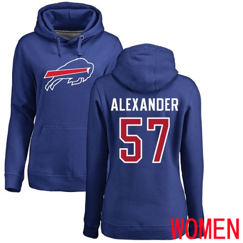 NFL Women Buffalo Bills #57 Lorenzo Alexander Royal Blue Name and Number Logo Pullover Hoodie Sweatshirt